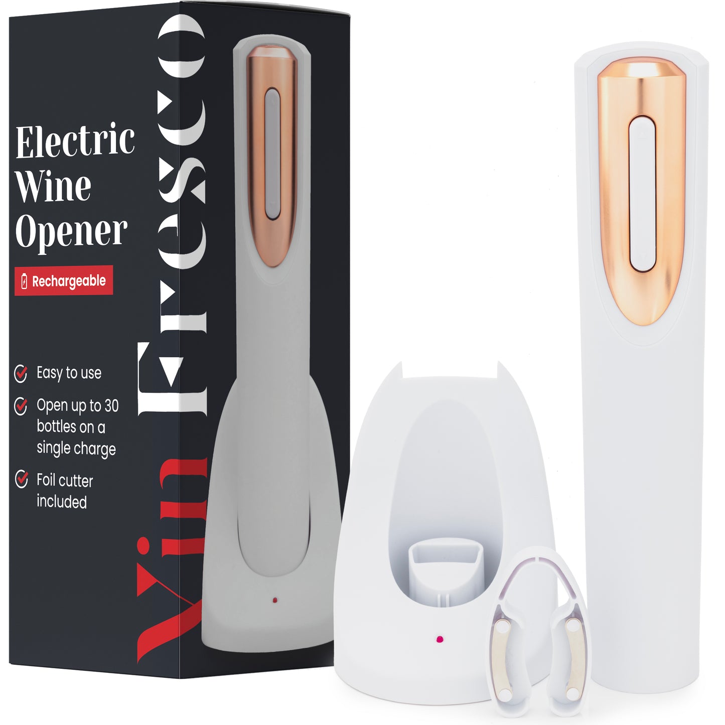 Rechargeable Electric Wine Bottle Opener with Charging Base & Foil Cutter