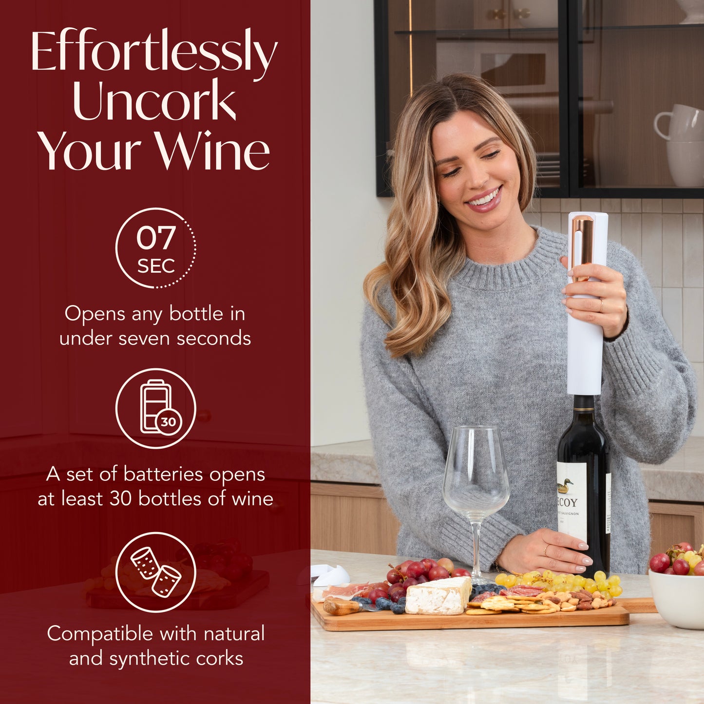 Battery Powered Electric Wine Bottle Opener With Foil Cutter