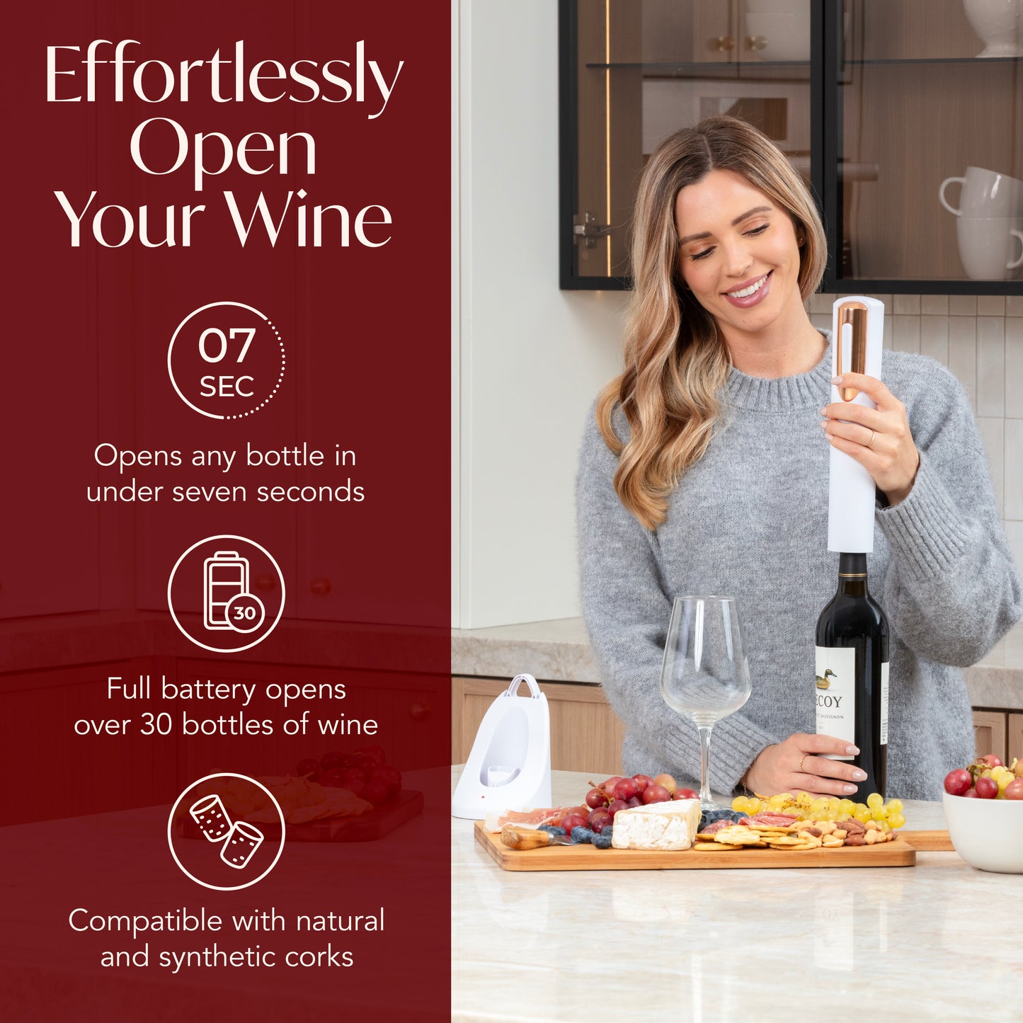 Rechargeable Electric Wine Bottle Opener with Charging Base & Foil Cutter