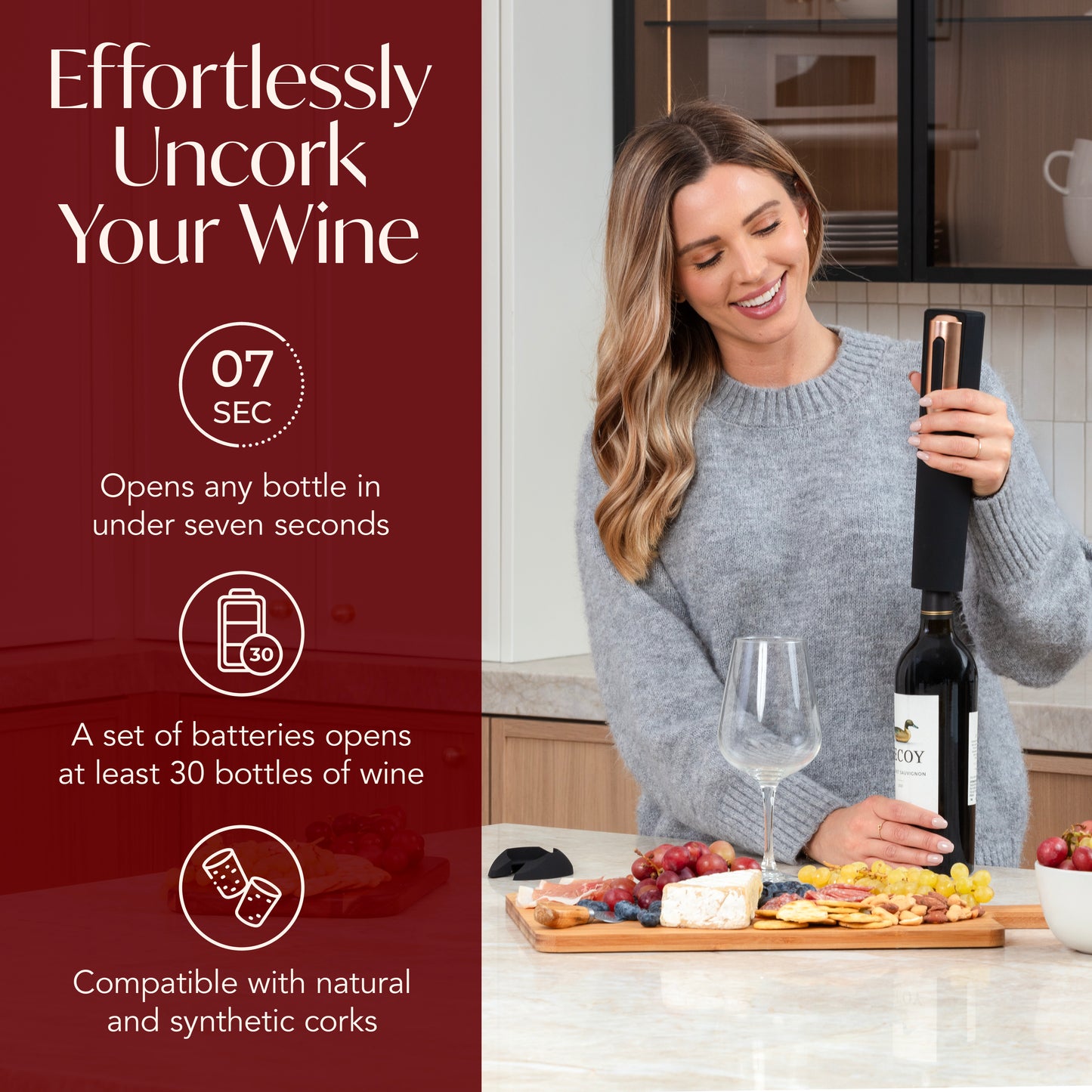 Battery Powered Electric Wine Bottle Opener With Foil Cutter