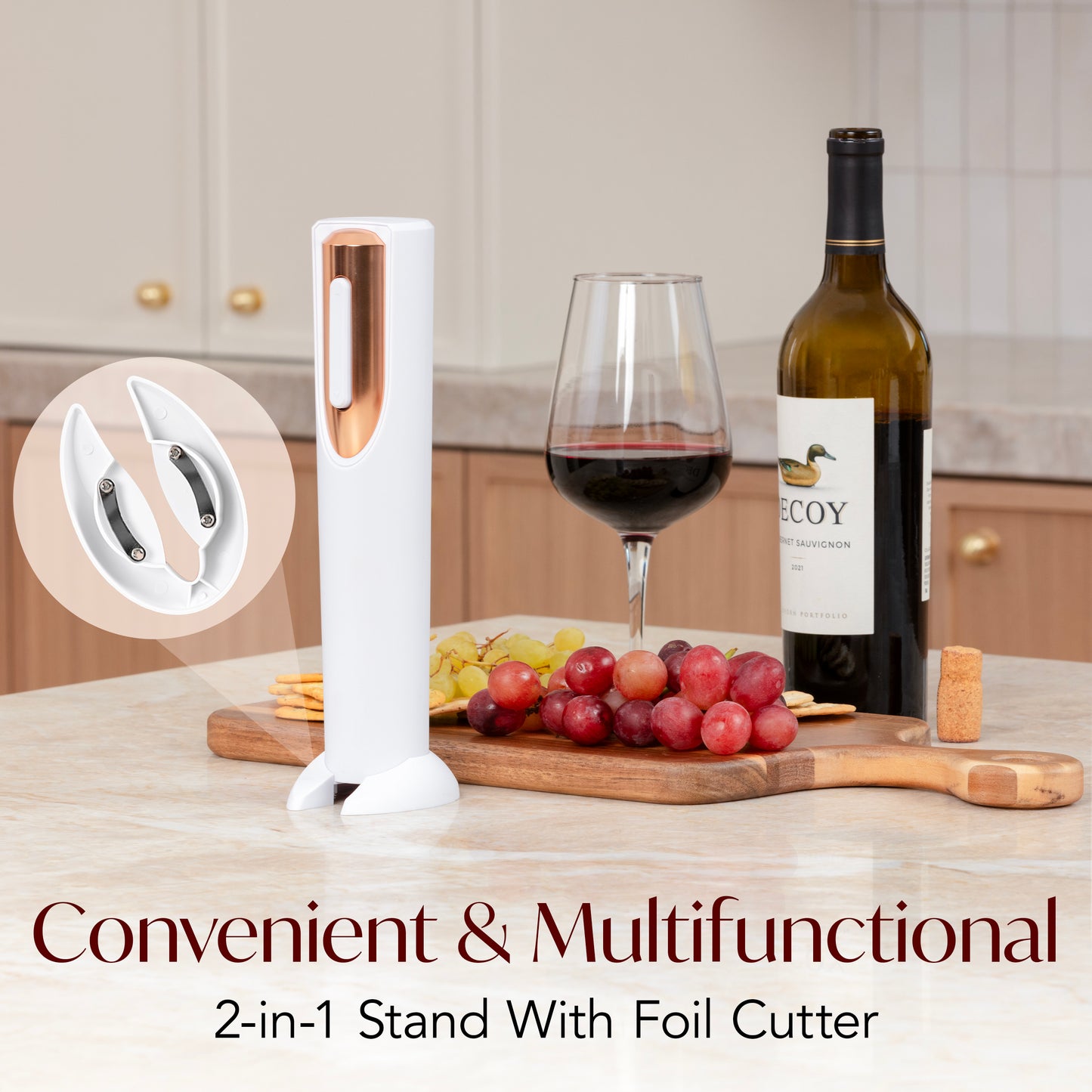 Battery Powered Electric Wine Bottle Opener With Foil Cutter