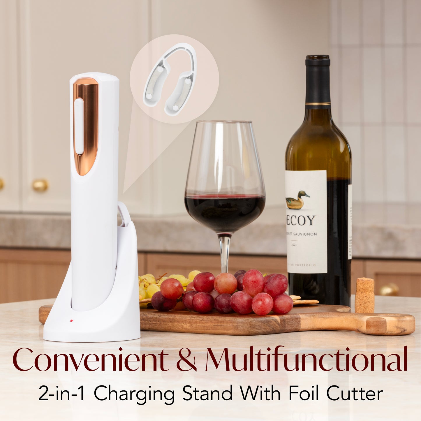 Rechargeable Electric Wine Bottle Opener with Charging Base & Foil Cutter