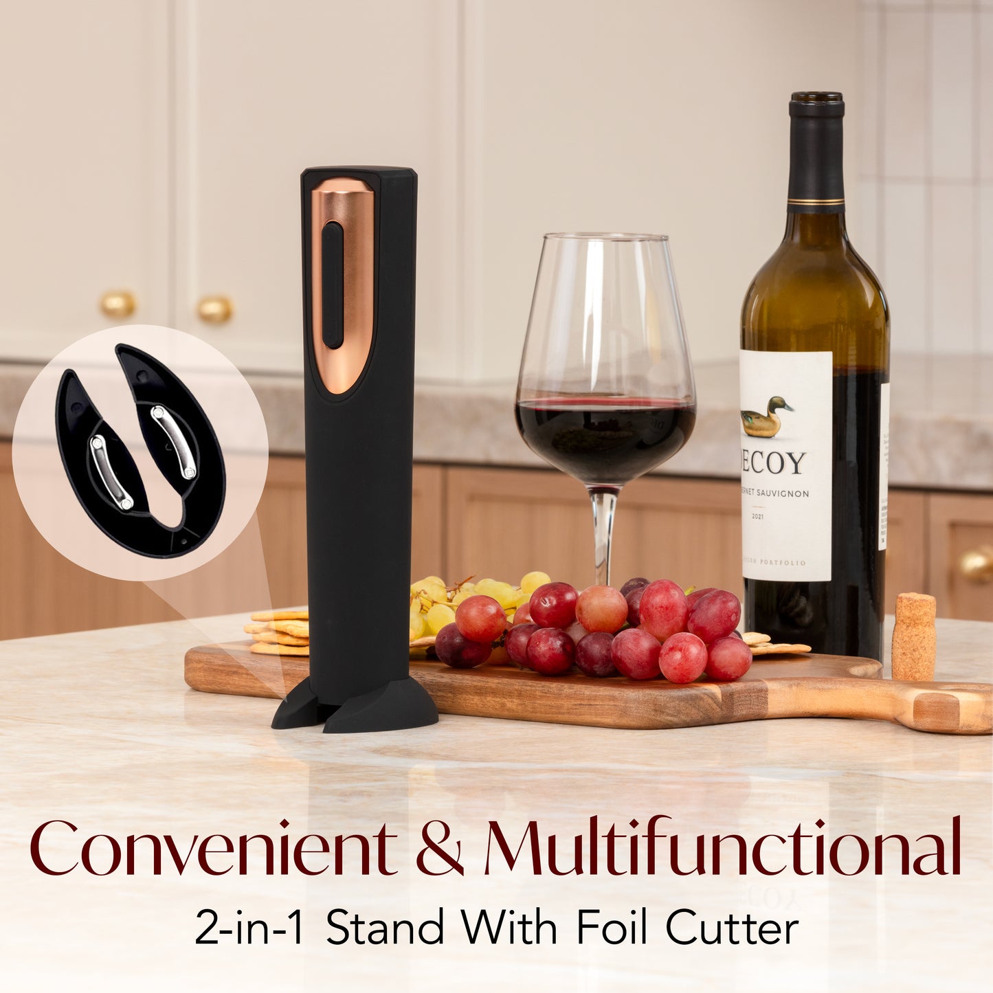 Battery Powered Electric Wine Bottle Opener With Foil Cutter