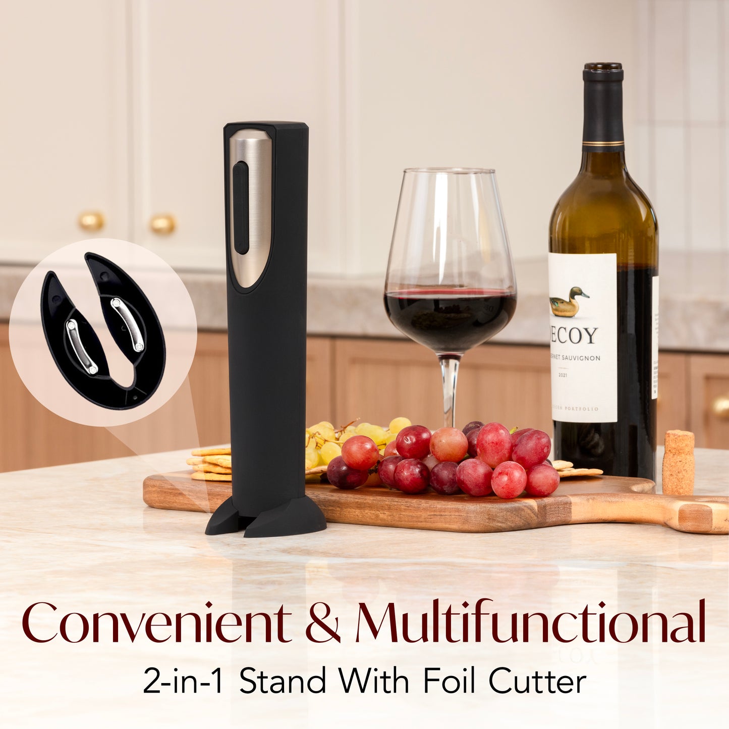 Battery Powered Electric Wine Bottle Opener With Foil Cutter