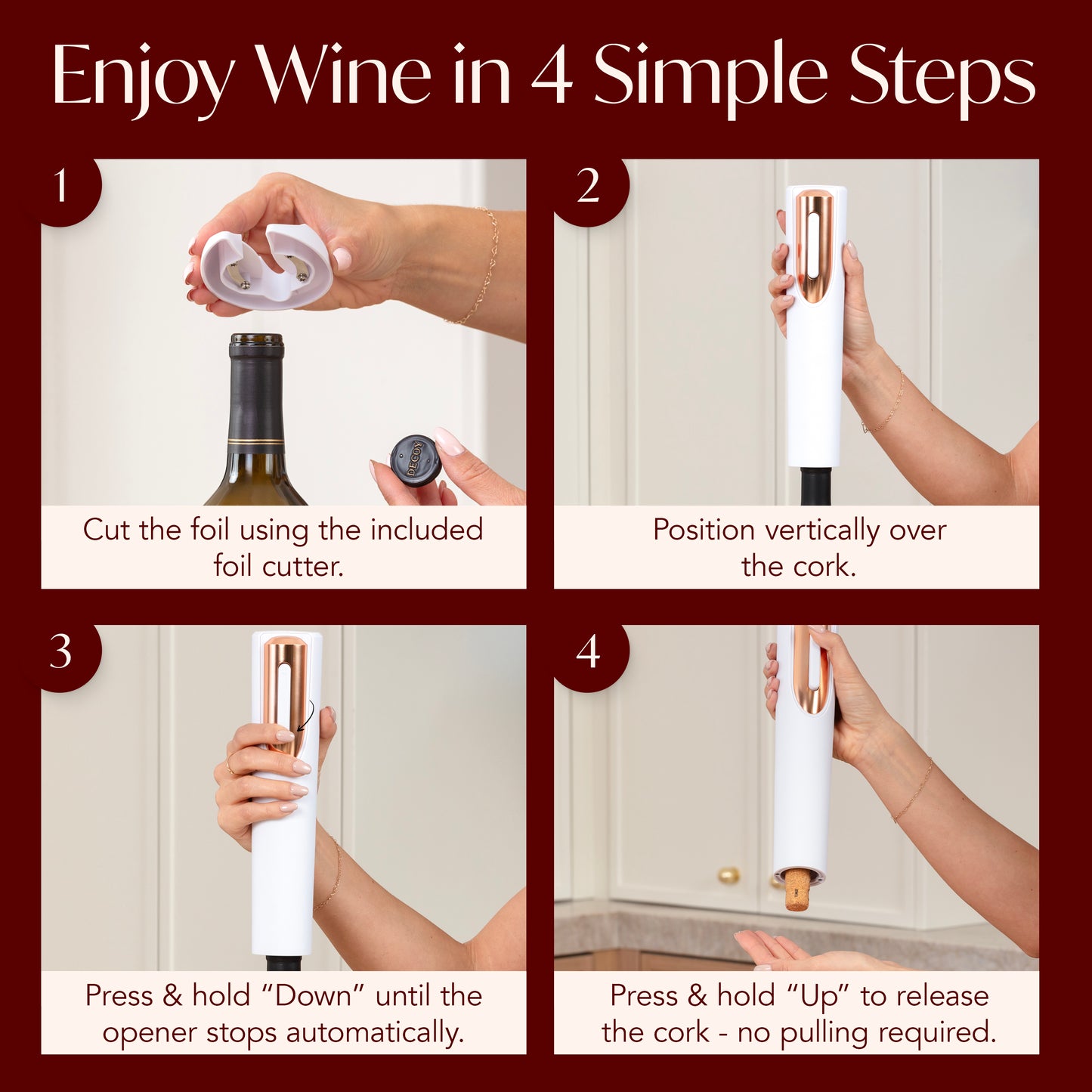 Battery Powered Electric Wine Bottle Opener With Foil Cutter