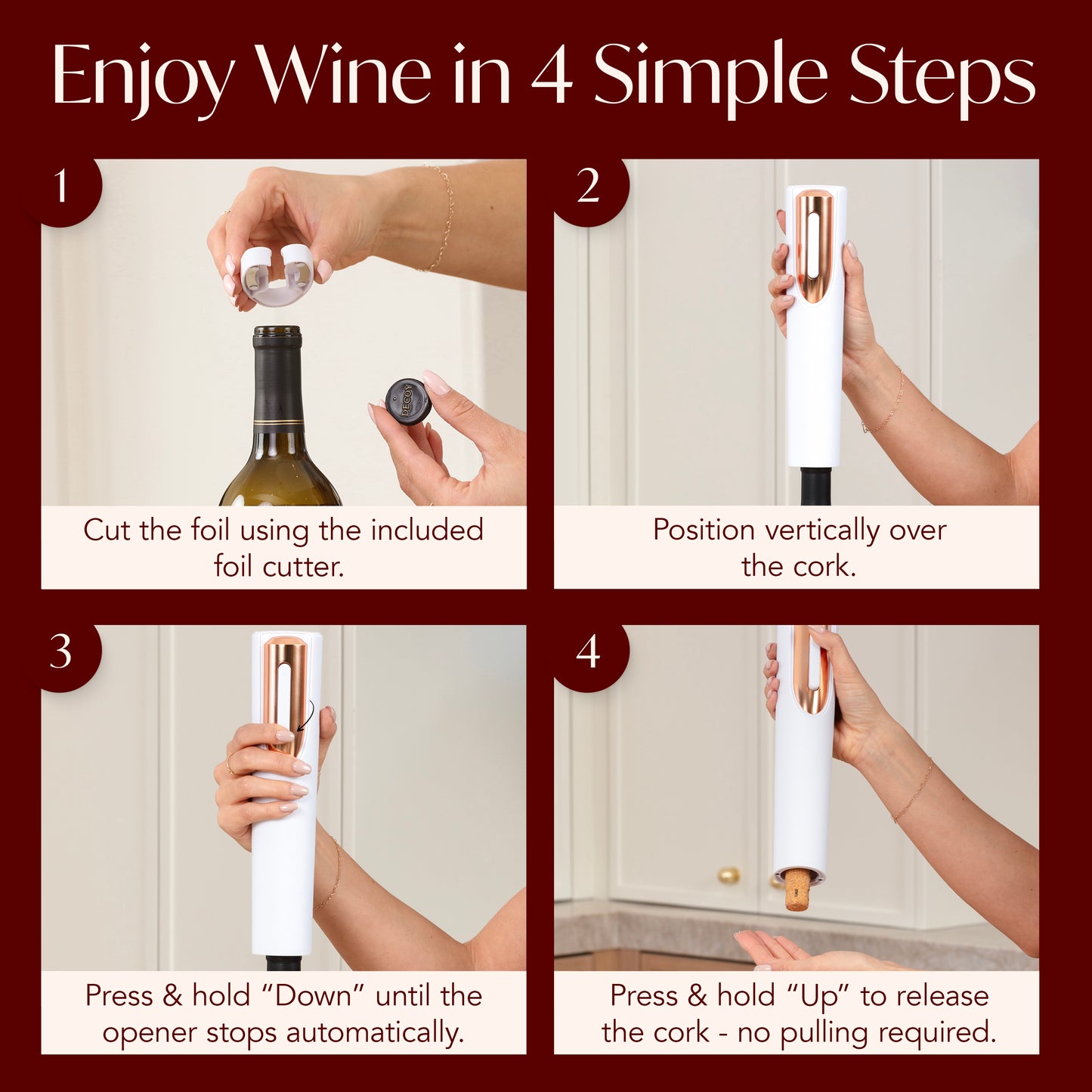 Rechargeable Electric Wine Bottle Opener with Charging Base & Foil Cutter
