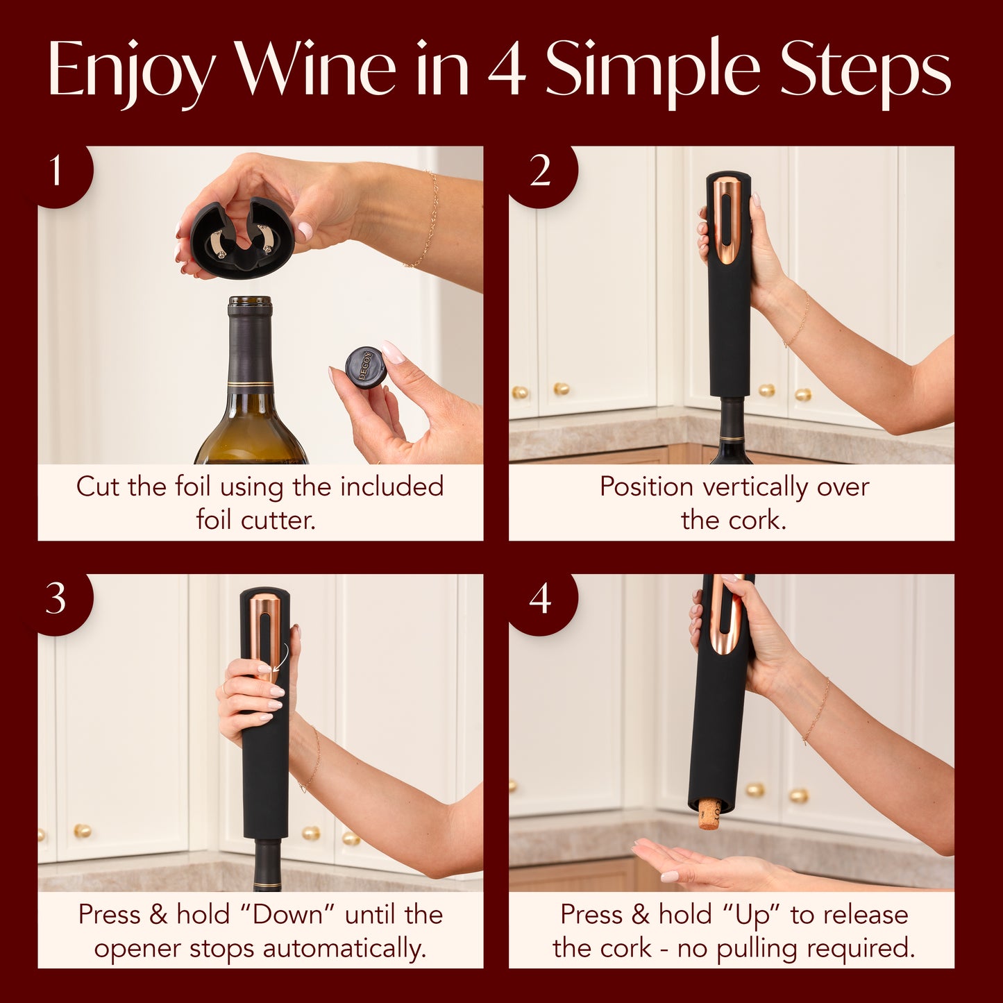 Battery Powered Electric Wine Bottle Opener With Foil Cutter