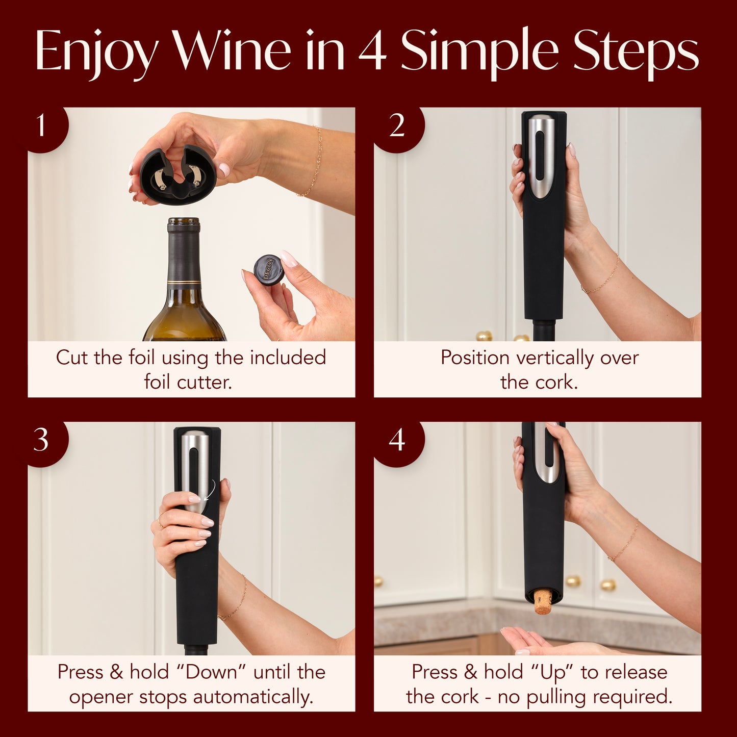 Battery Powered Electric Wine Bottle Opener With Foil Cutter