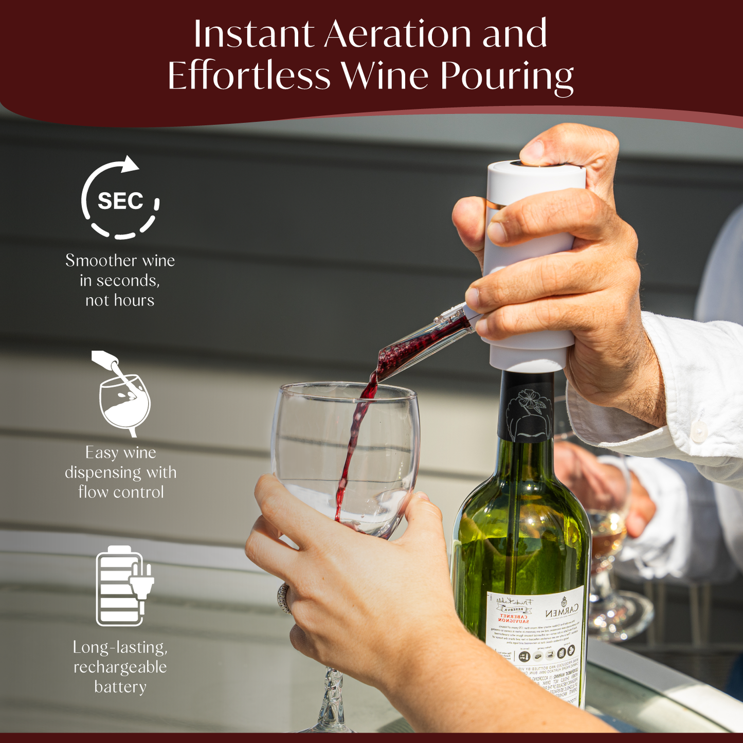 Rechargeable Electric Wine Opener + Electric Wine Dispenser and Aerator Gift Bundle Set