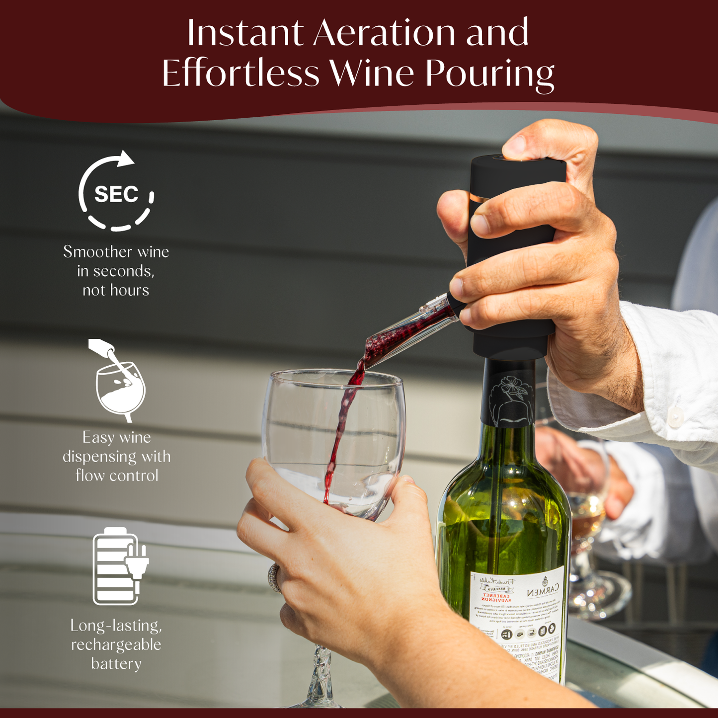 Rechargeable Electric Wine Opener + Electric Wine Dispenser and Aerator Gift Bundle Set