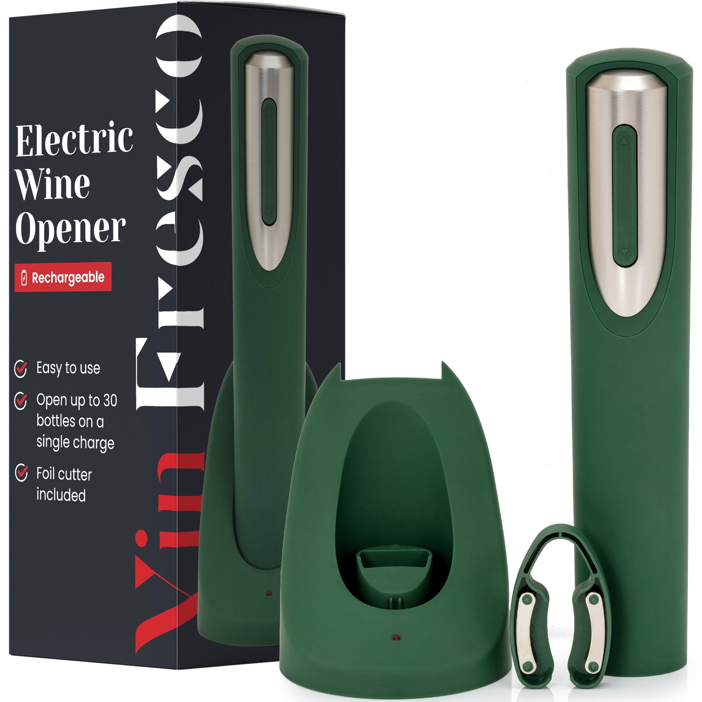 Rechargeable Electric Wine Bottle Opener with Charging Base & Foil Cutter