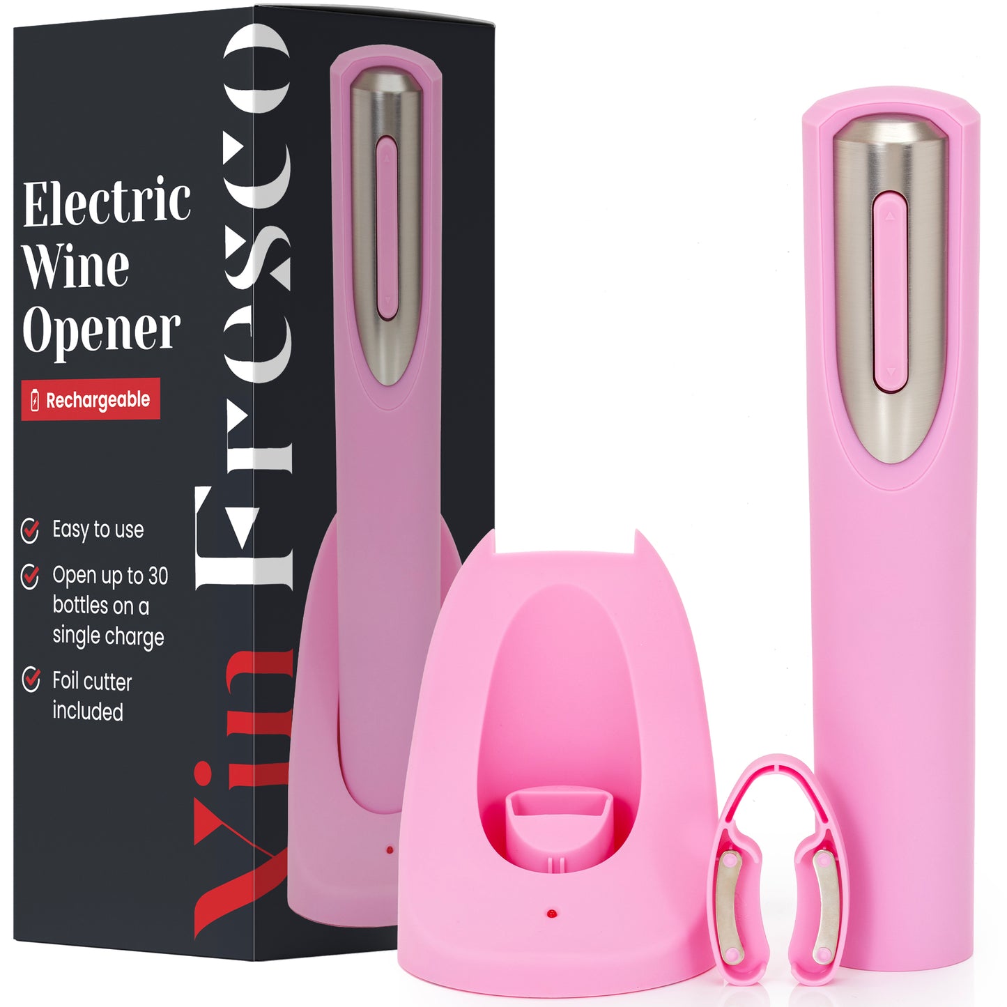 Rechargeable Electric Wine Bottle Opener with Charging Base & Foil Cutter