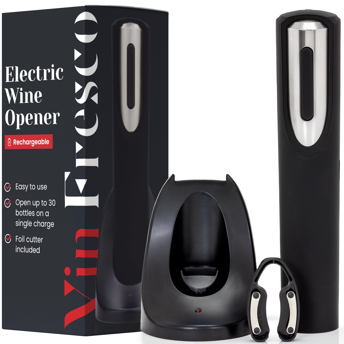 Rechargeable Electric Wine Bottle Opener with Charging Base & Foil Cutter