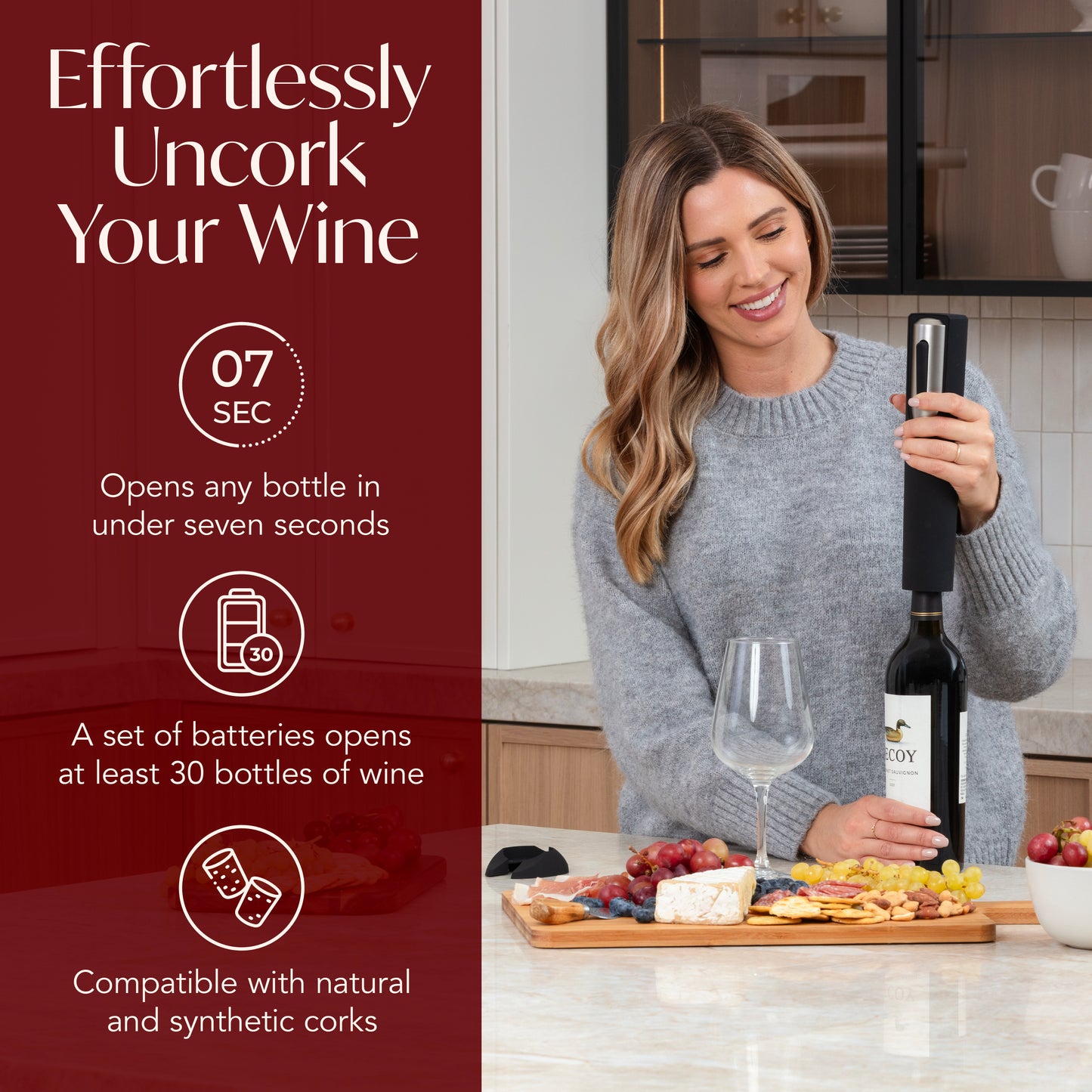 Battery Powered Electric Wine Bottle Opener With Foil Cutter