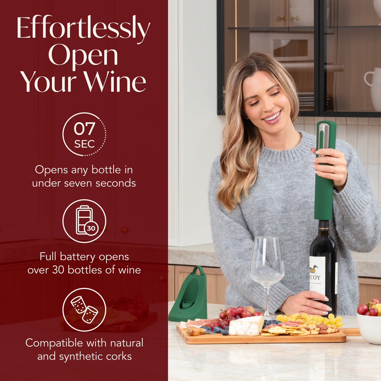 Rechargeable Electric Wine Bottle Opener with Charging Base & Foil Cutter
