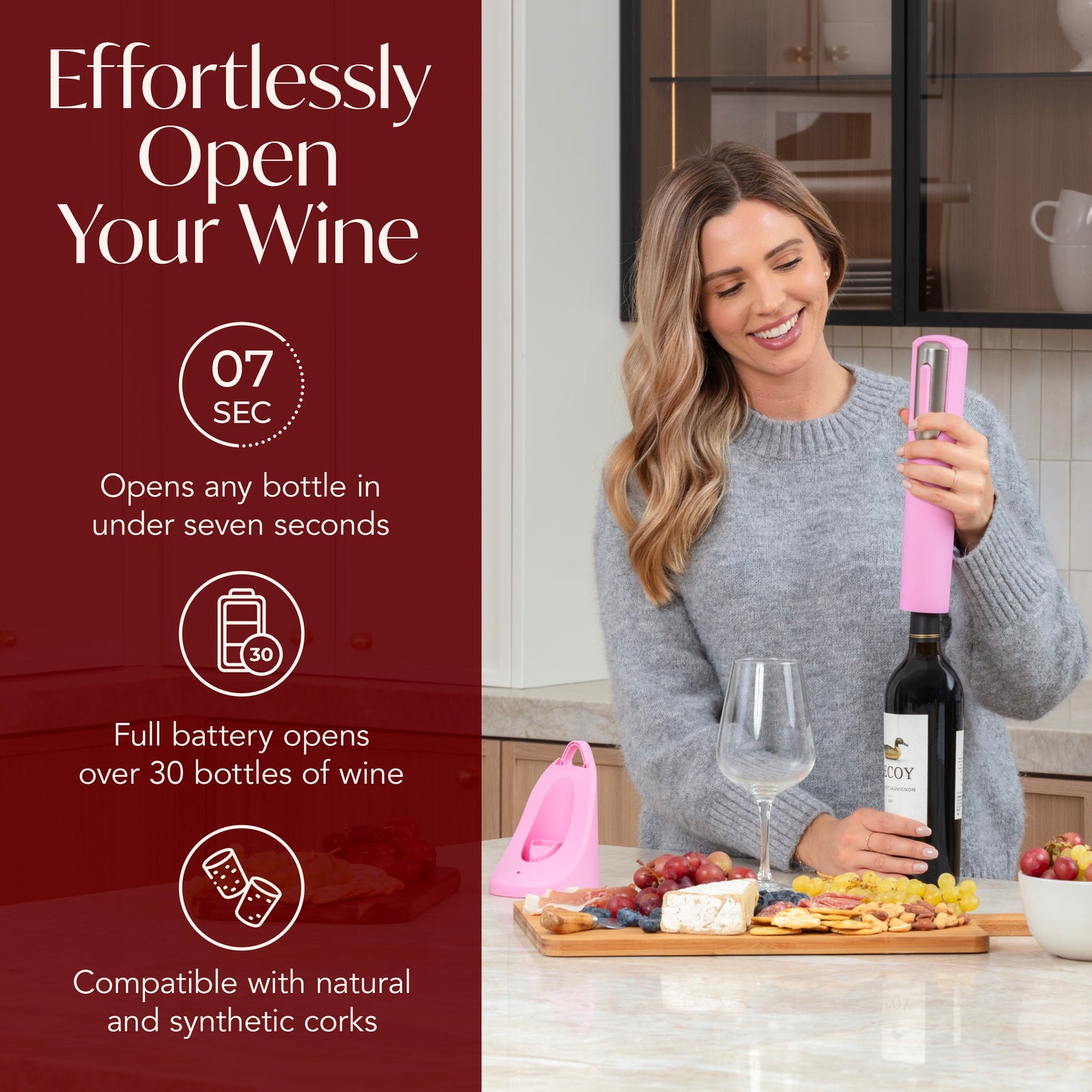 Rechargeable Electric Wine Bottle Opener with Charging Base & Foil Cutter