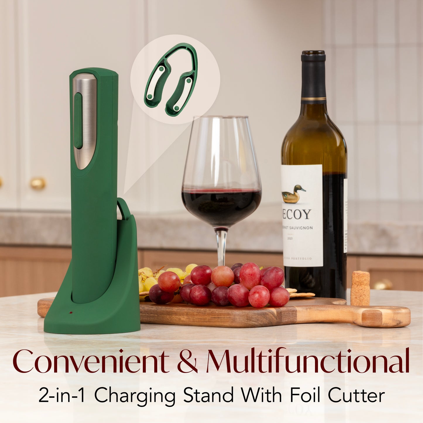 Rechargeable Electric Wine Bottle Opener with Charging Base & Foil Cutter