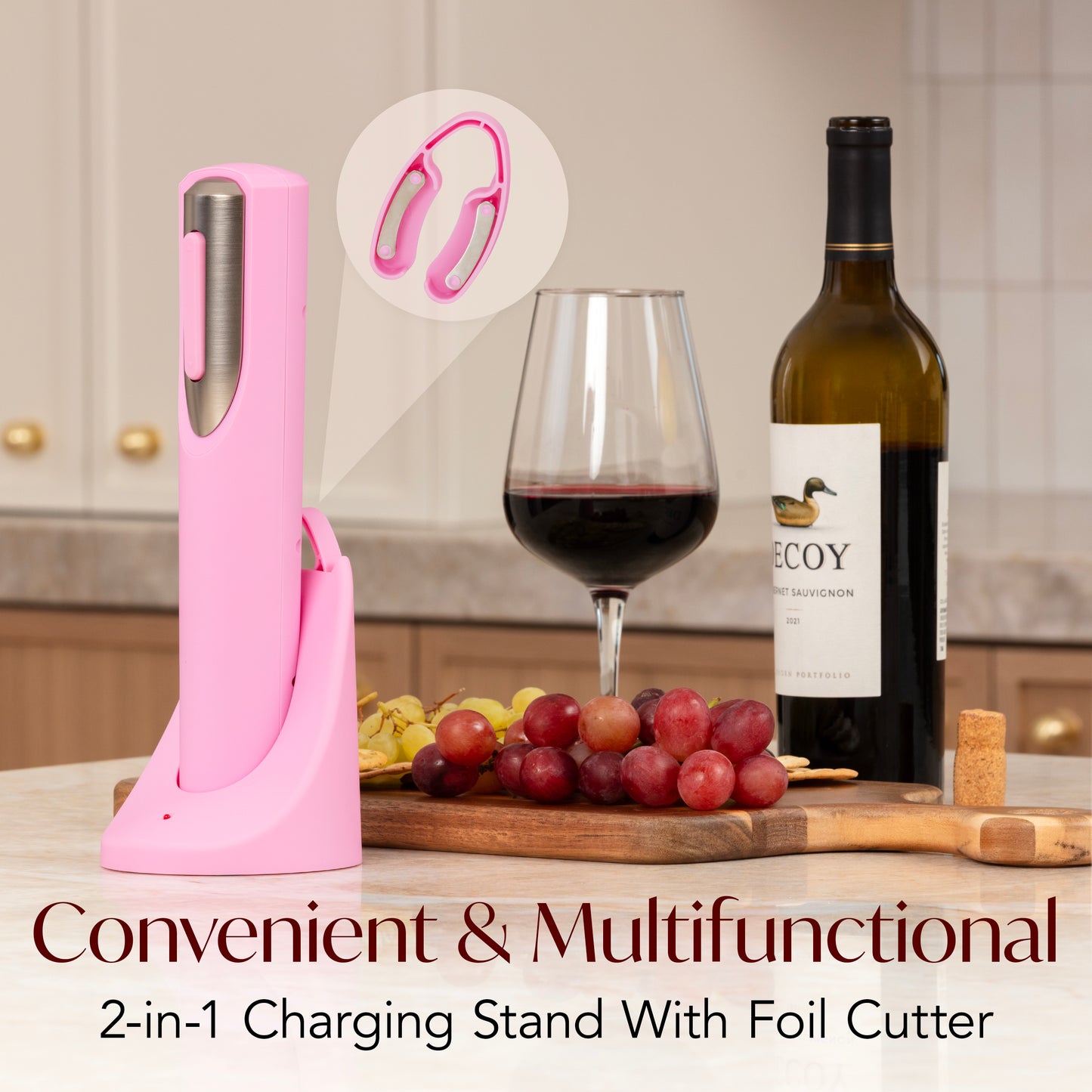 Rechargeable Electric Wine Bottle Opener with Charging Base & Foil Cutter