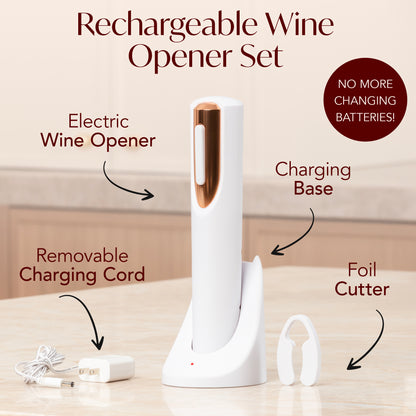 Rechargeable Electric Wine Bottle Opener with Charging Base & Foil Cutter