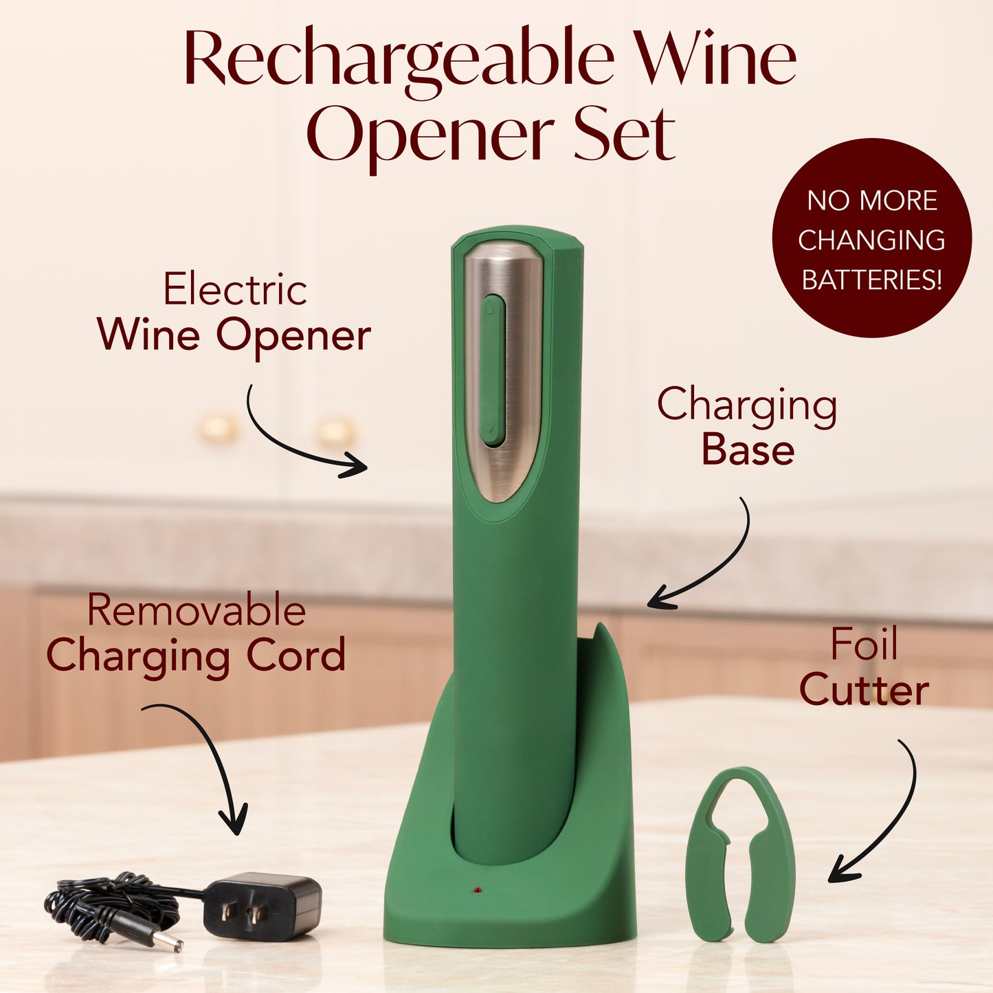 Rechargeable Electric Wine Bottle Opener with Charging Base & Foil Cutter