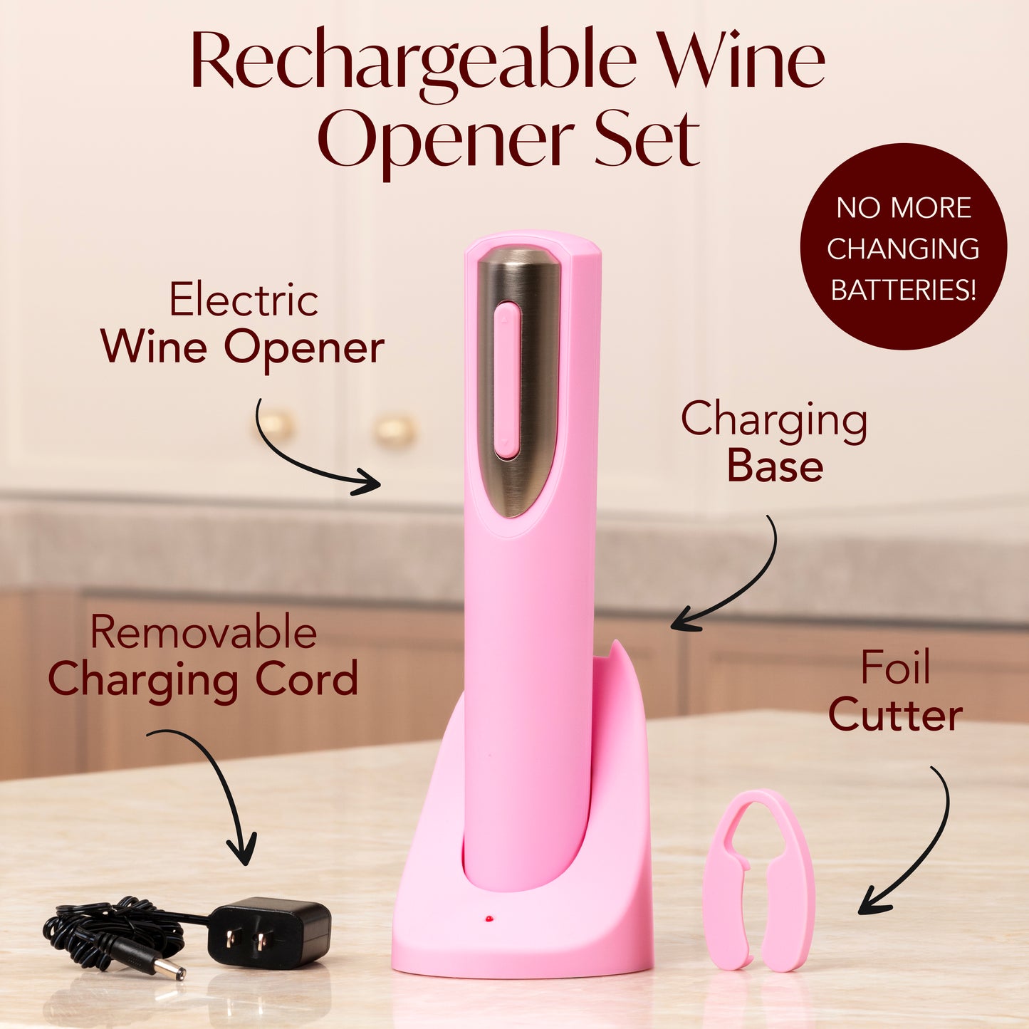 Rechargeable Electric Wine Bottle Opener with Charging Base & Foil Cutter