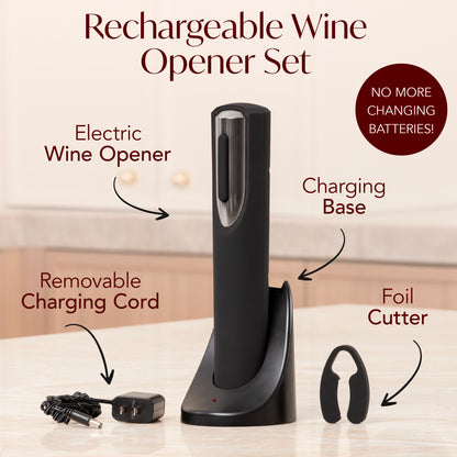 Rechargeable Electric Wine Bottle Opener with Charging Base & Foil Cutter