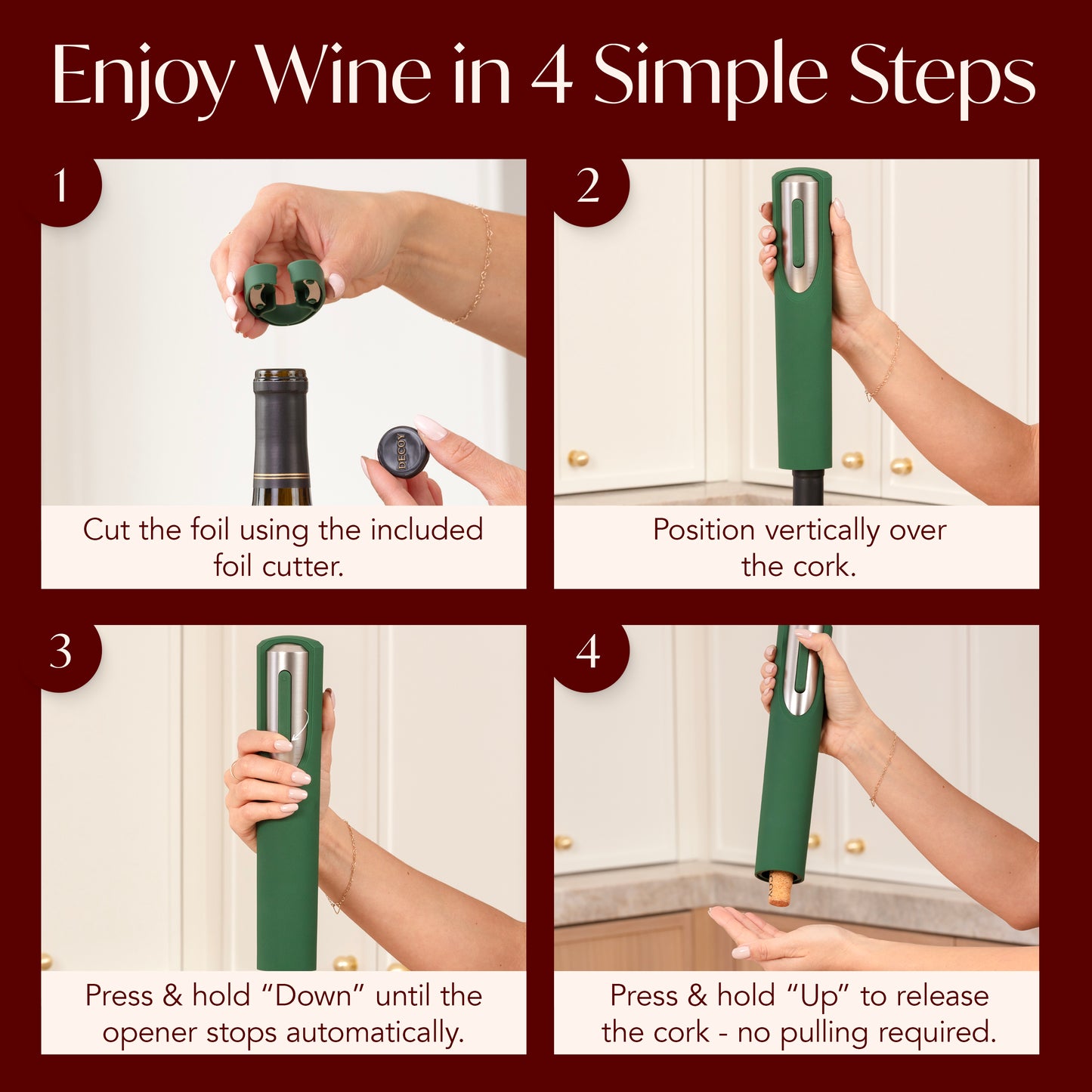 Rechargeable Electric Wine Bottle Opener with Charging Base & Foil Cutter