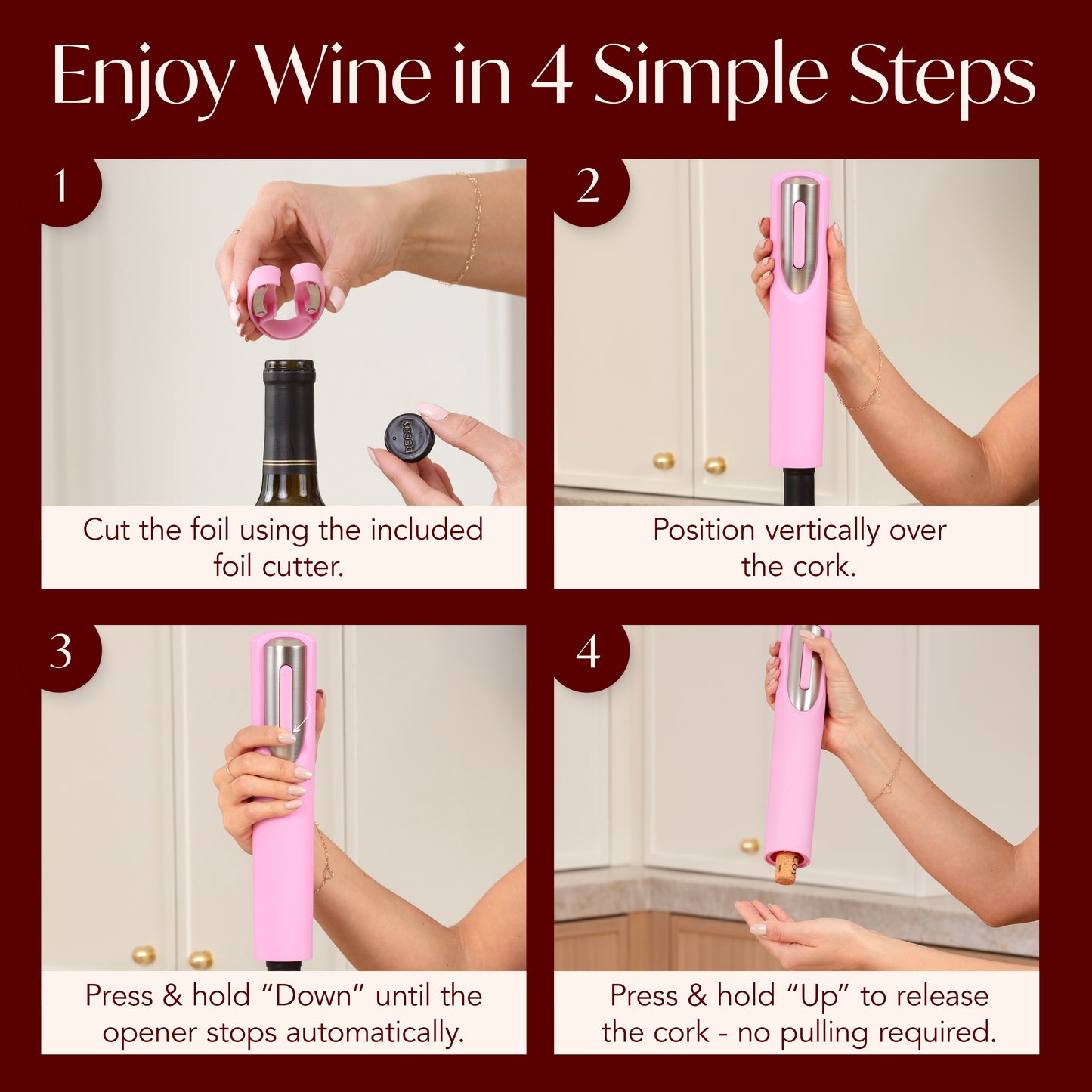 Rechargeable Electric Wine Bottle Opener with Charging Base & Foil Cutter
