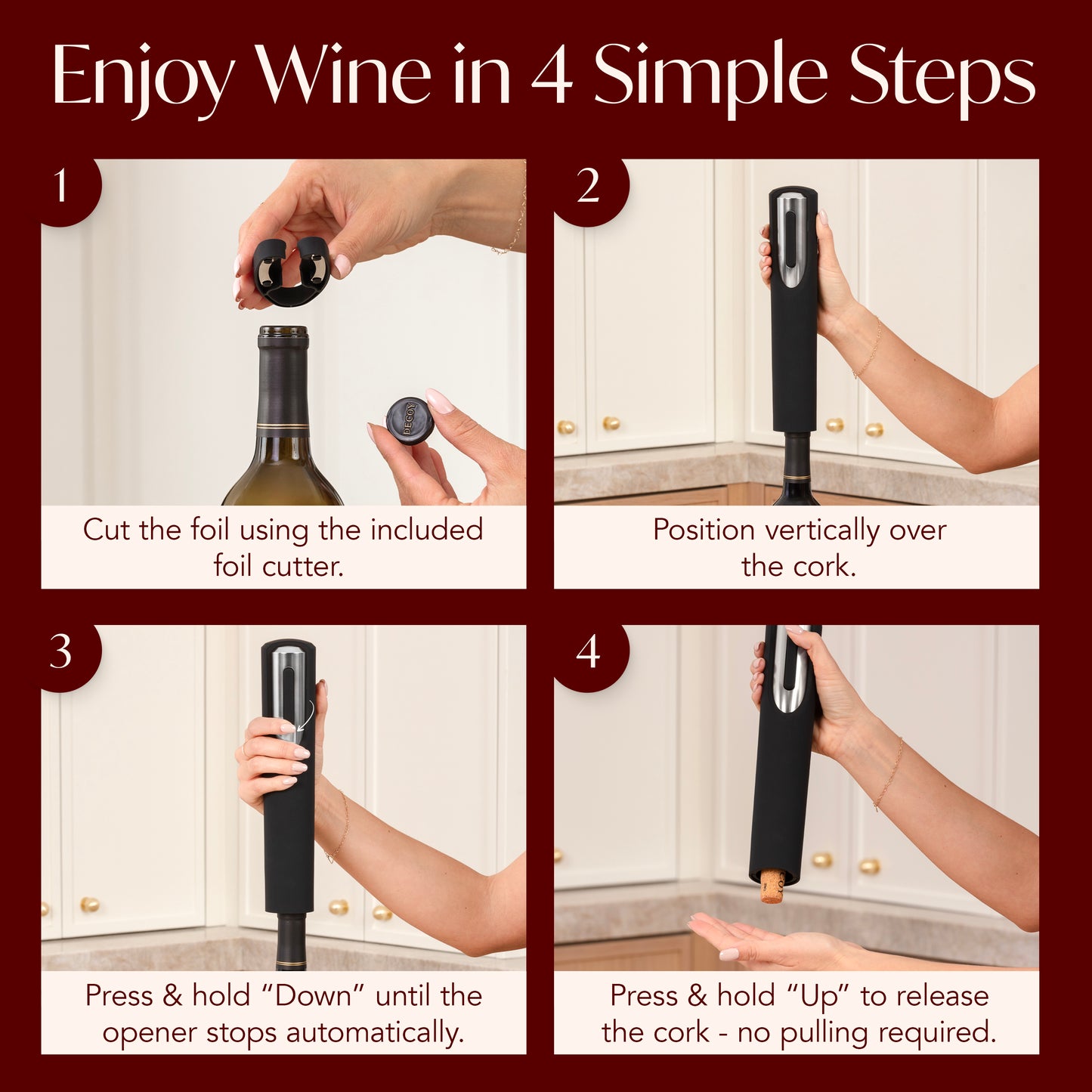 Rechargeable Electric Wine Bottle Opener with Charging Base & Foil Cutter