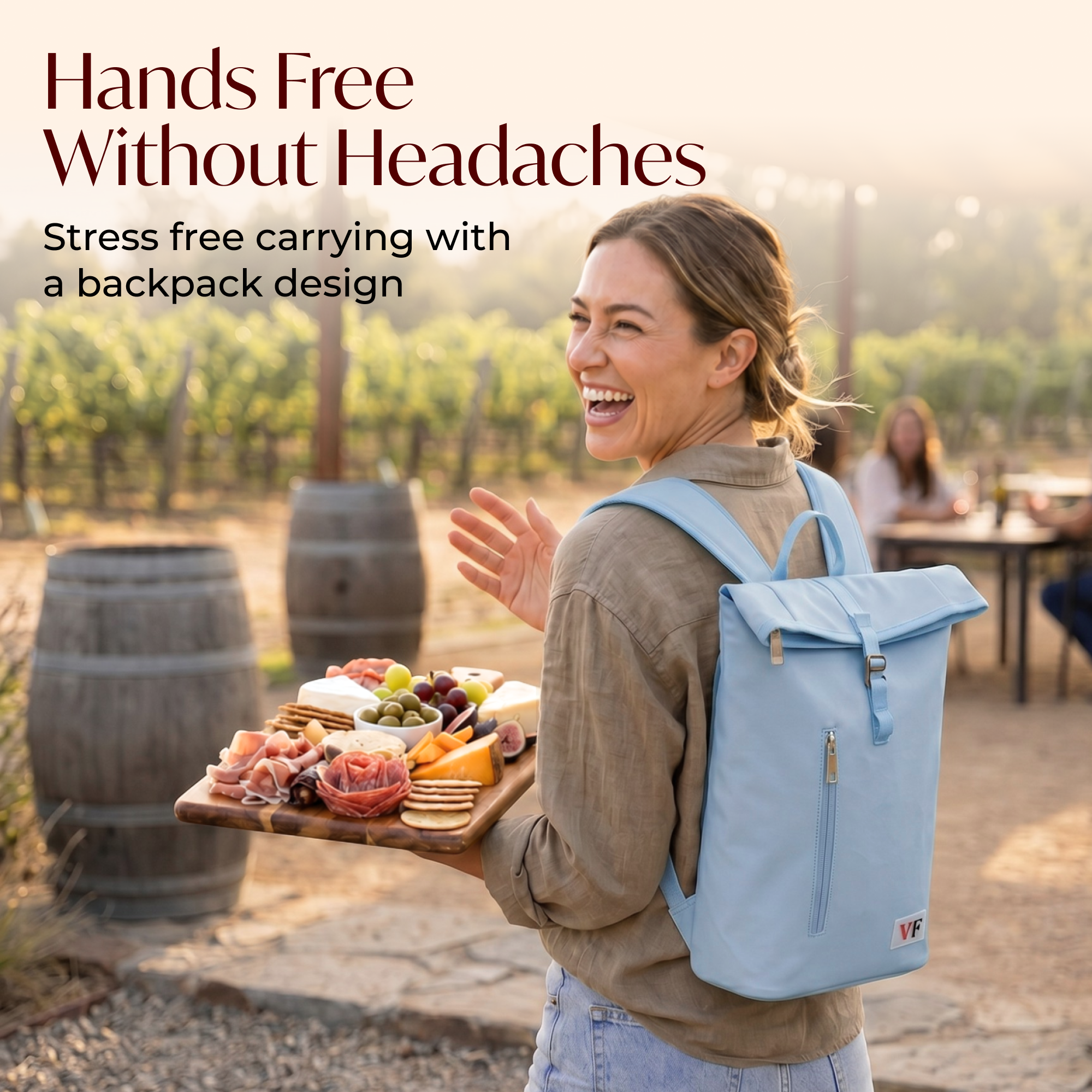 Two Bottle Rolltop Wine Backpack Beige